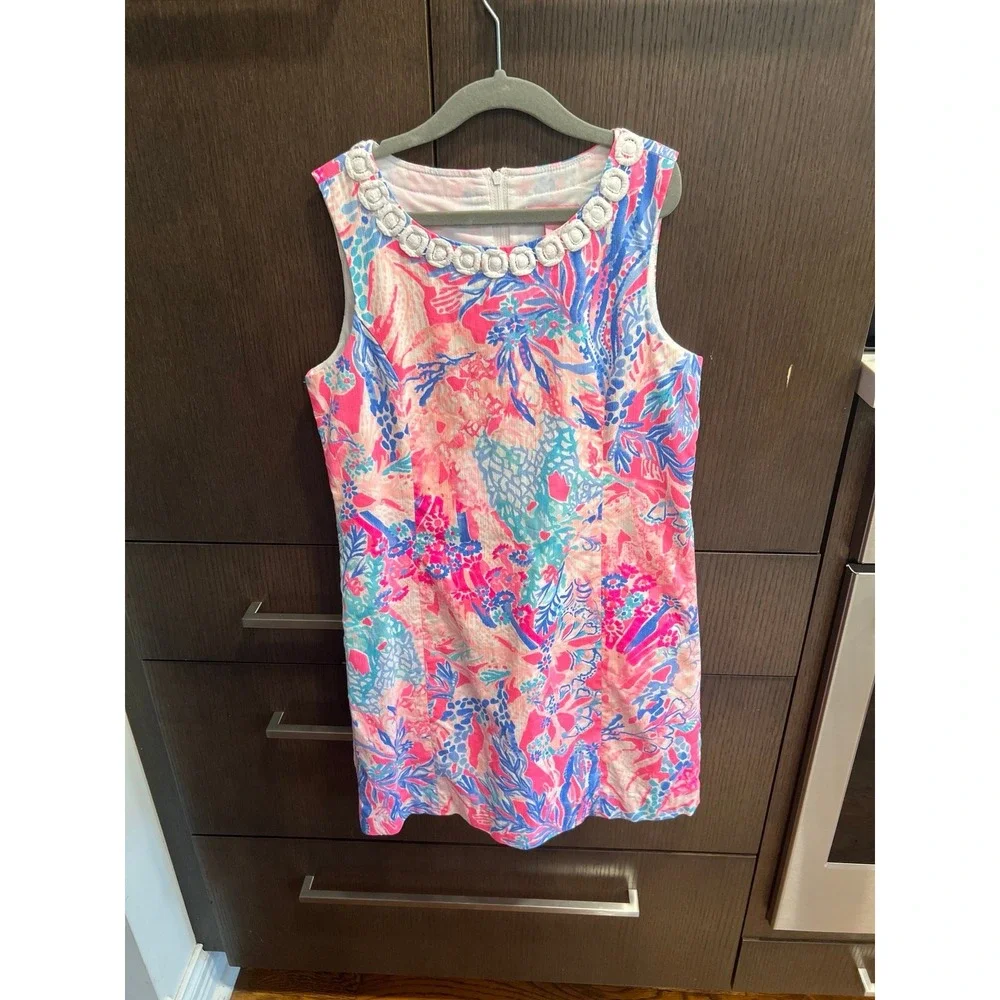 Lilly Pulitzer Girls Mini Mila Shift Dress Light Pascha‎ Pink Aquadesiac 12